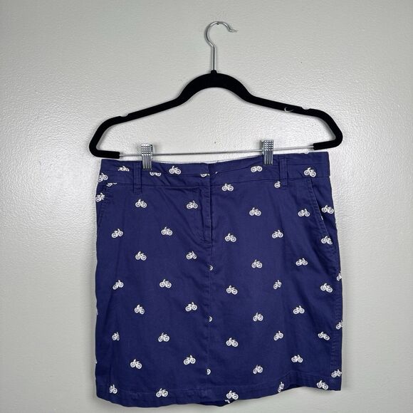 Cambridge Dry Goods Navy Blue Skirt With White Embroidered Bicycles Women’s Sz 6 - Picture 1 of 9